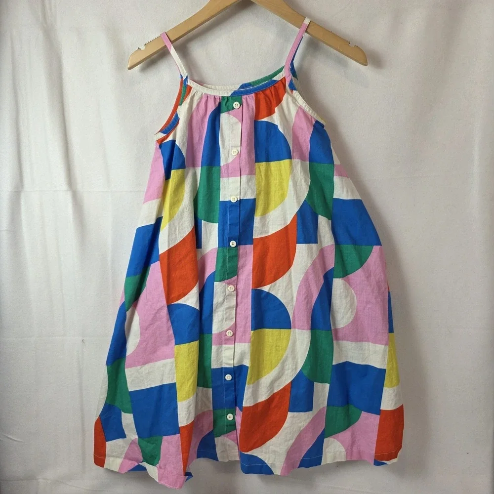 hanna andersson girl's dress woven summer dress button geometric 12